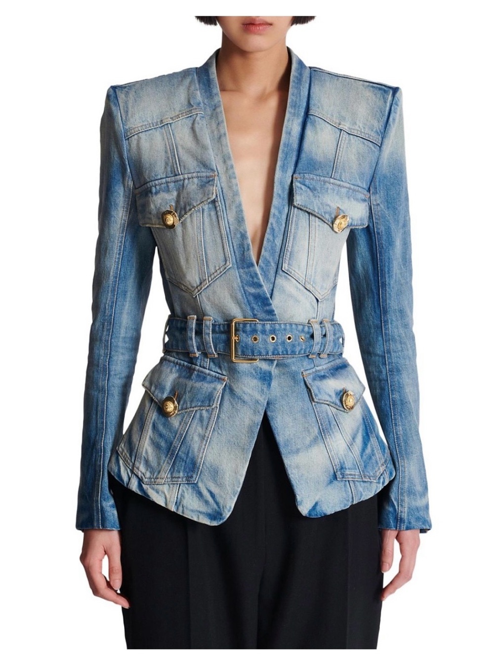 Balmain Denim Belted Blazer Jacket